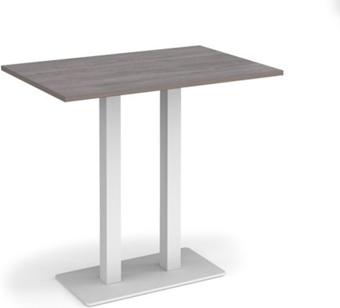 Office Monster | Eros Eros rectangular poseur table with flat white rectangular base and twin uprights 1200mm x 800mm - grey oak Eros Eros rectangular poseur table with flat white rectangular base and twin uprights 1200mm x 800mm - grey oak