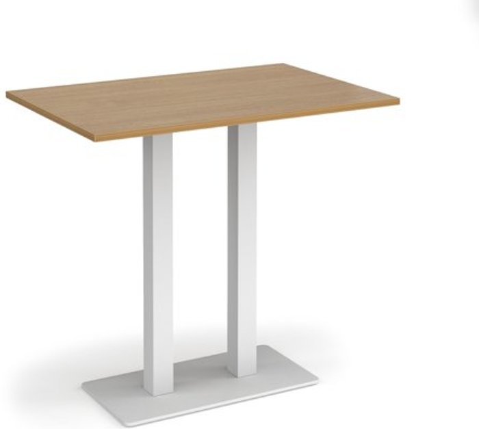 Office Monster | Eros Eros rectangular poseur table with flat white rectangular base and twin uprights 1200mm x 800mm - oak Eros Eros rectangular poseur table with flat white rectangular base and twin uprights 1200mm x 800mm - oak