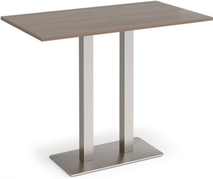 Office Monster | Eros Eros rectangular poseur table with flat brushed steel rectangular base and twin uprights 1400mm x 800mm - barcelona walnut Eros Eros rectangular poseur table with flat brushed steel rectangular base and twin uprights 1400mm x 800mm - barcelona walnut