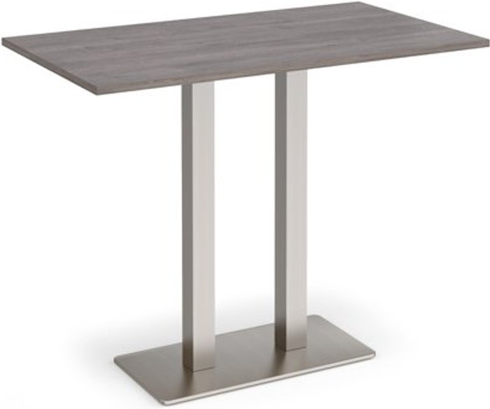 Office Monster | Eros Eros rectangular poseur table with flat brushed steel rectangular base and twin uprights 1400mm x 800mm - grey oak Eros Eros rectangular poseur table with flat brushed steel rectangular base and twin uprights 1400mm x 800mm - grey oak