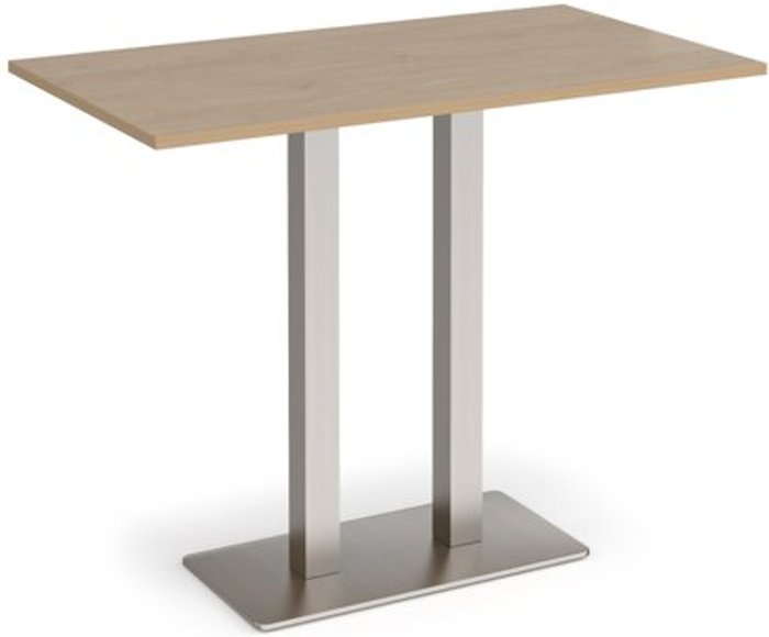 Office Monster | Eros Eros rectangular poseur table with flat brushed steel rectangular base and twin uprights 1400mm x 800mm - kendal oak Eros Eros rectangular poseur table with flat brushed steel rectangular base and twin uprights 1400mm x 800mm - kendal oak