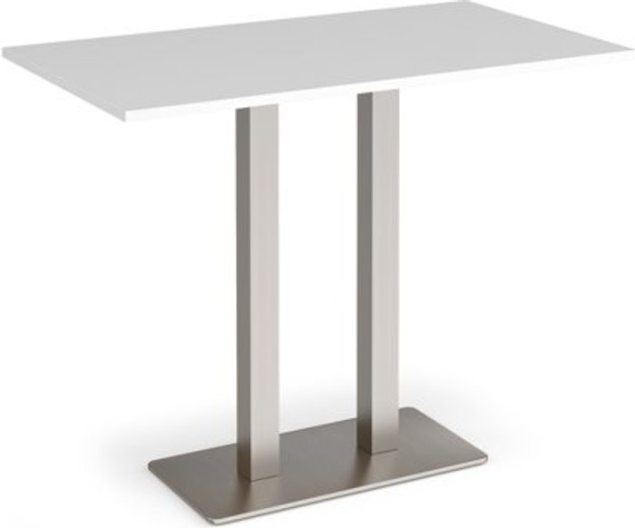 Office Monster | Eros Eros rectangular poseur table with flat brushed steel rectangular base and twin uprights 1400mm x 800mm - white Eros Eros rectangular poseur table with flat brushed steel rectangular base and twin uprights 1400mm x 800mm - white