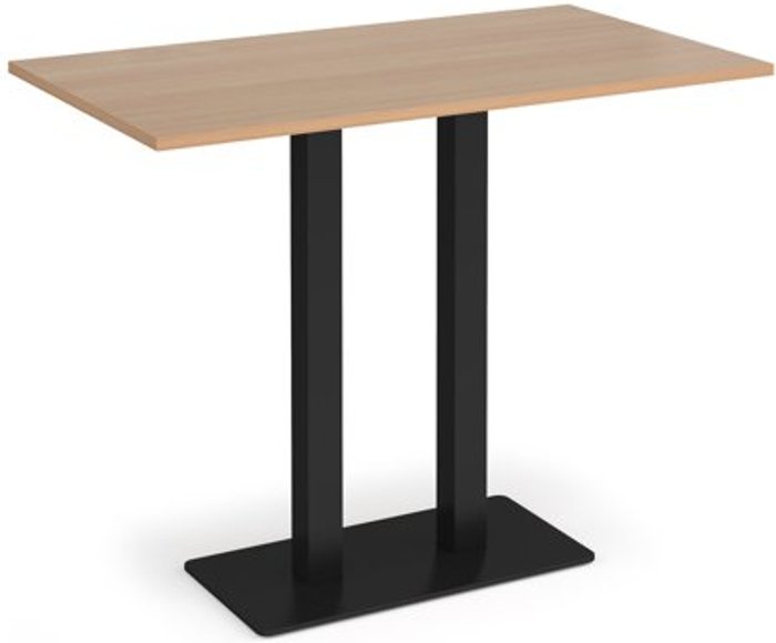 Office Monster | Eros Eros rectangular poseur table with flat black rectangular base and twin uprights 1400mm x 800mm - beech Eros Eros rectangular poseur table with flat black rectangular base and twin uprights 1400mm x 800mm - beech