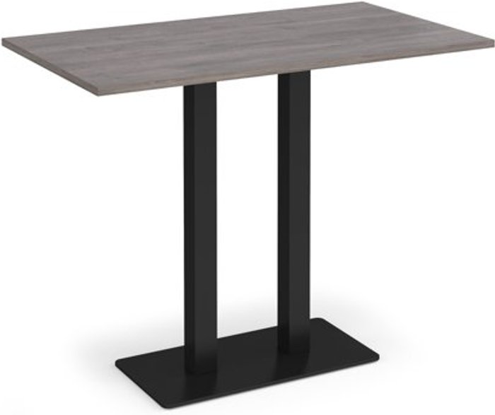 Office Monster | Eros Eros rectangular poseur table with flat black rectangular base and twin uprights 1400mm x 800mm - grey oak Eros Eros rectangular poseur table with flat black rectangular base and twin uprights 1400mm x 800mm - grey oak