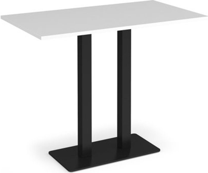 Office Monster | Eros Eros rectangular poseur table with flat black rectangular base and twin uprights 1400mm x 800mm - white Eros Eros rectangular poseur table with flat black rectangular base and twin uprights 1400mm x 800mm - white