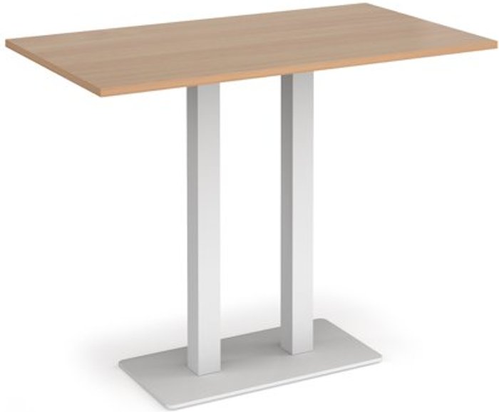 Office Monster | Eros Eros rectangular poseur table with flat white rectangular base and twin uprights 1400mm x 800mm - beech Eros Eros rectangular poseur table with flat white rectangular base and twin uprights 1400mm x 800mm - beech