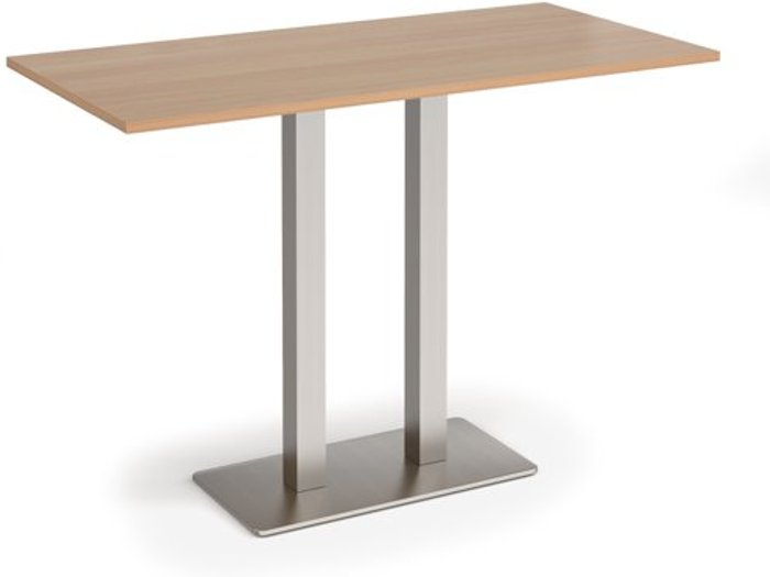 Office Monster | Eros Eros rectangular poseur table with flat brushed steel rectangular base and twin uprights 1600mm x 800mm - beech Eros Eros rectangular poseur table with flat brushed steel rectangular base and twin uprights 1600mm x 800mm - beech