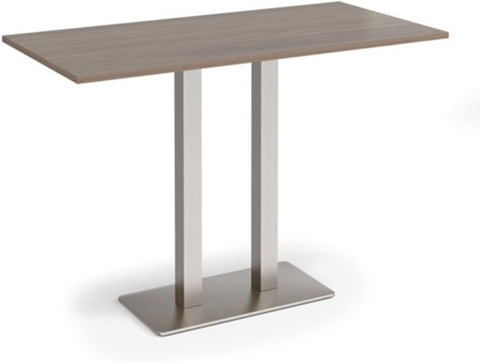 Office Monster | Eros Eros rectangular poseur table with flat brushed steel rectangular base and twin uprights 1600mm x 800mm - barcelona walnut Eros Eros rectangular poseur table with flat brushed steel rectangular base and twin uprights 1600mm x 800mm - barcelona walnut