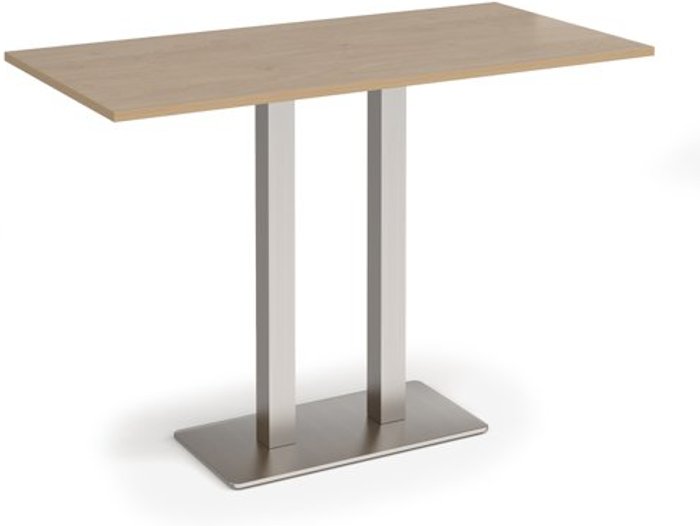 Office Monster | Eros Eros rectangular poseur table with flat brushed steel rectangular base and twin uprights 1600mm x 800mm - kendal oak Eros Eros rectangular poseur table with flat brushed steel rectangular base and twin uprights 1600mm x 800mm - kendal oak