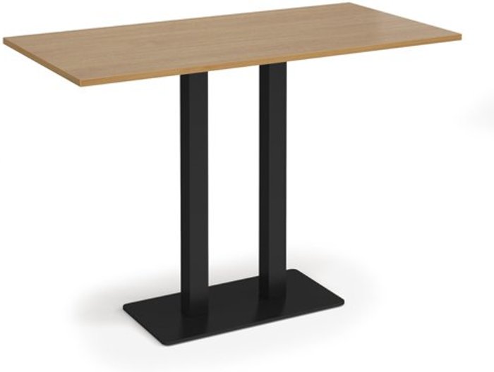 Office Monster | Eros Eros rectangular poseur table with flat black rectangular base and twin uprights 1600mm x 800mm - oak Eros Eros rectangular poseur table with flat black rectangular base and twin uprights 1600mm x 800mm - oak