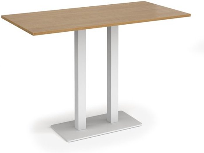 Office Monster | Eros Eros rectangular poseur table with flat white rectangular base and twin uprights 1600mm x 800mm - oak Eros Eros rectangular poseur table with flat white rectangular base and twin uprights 1600mm x 800mm - oak