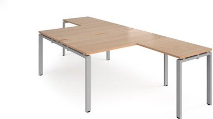 Office Monster | Adapt Bench Desk | 2 Person With Return Desks 1400mm | Beech Tops With Silver Frames | Adapt Adapt Bench Desk | 2 Person With Return Desks 1400mm | Beech Tops With Silver Frames | Adapt