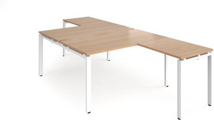 Office Monster | Adapt Bench Desk | 2 Person With Return Desks 1400mm | Beech Tops With White Frames | Adapt Adapt Bench Desk | 2 Person With Return Desks 1400mm | Beech Tops With White Frames | Adapt