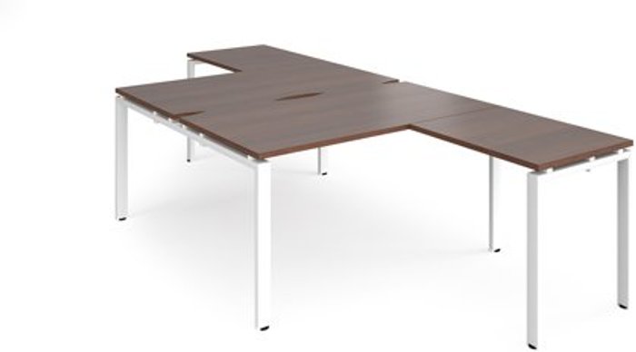 Office Monster | Adapt Bench Desk | 2 Person With Return Desks 1400mm | Walnut Tops With White Frames | Adapt Adapt Bench Desk | 2 Person With Return Desks 1400mm | Walnut Tops With White Frames | Adapt