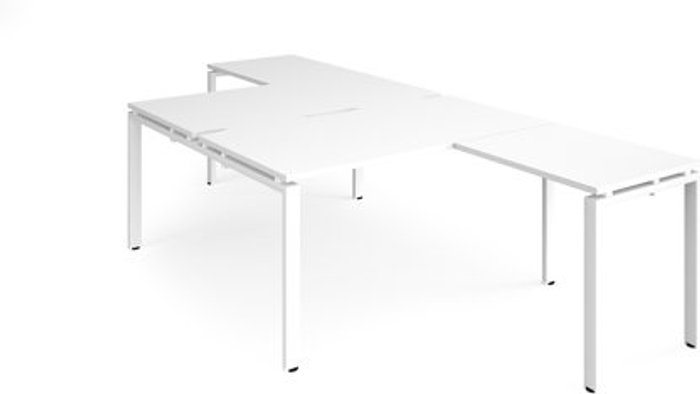 Office Monster | Adapt Bench Desk | 2 Person With Return Desks 1400mm | White Tops With White Frames | Adapt Adapt Bench Desk | 2 Person With Return Desks 1400mm | White Tops With White Frames | Adapt