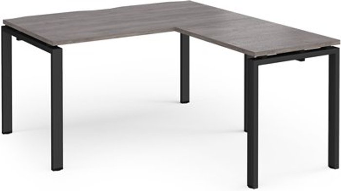 Office Monster | Adapt Adapt desk 1400mm x 800mm with 800mm return desk - black frame, grey oak top Adapt Adapt desk 1400mm x 800mm with 800mm return desk - black frame, grey oak top