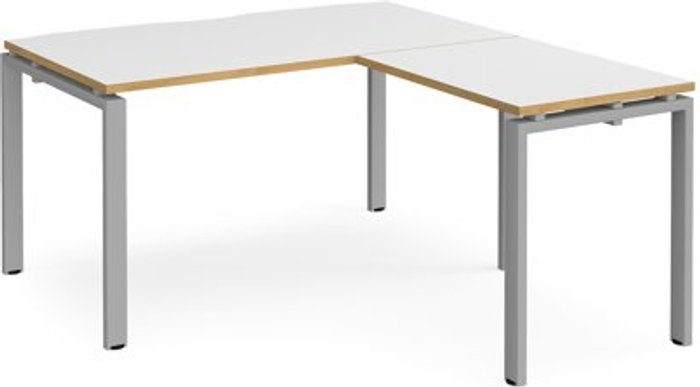 Office Monster | Adapt Bench Desk | Add On Return Desk 1400mm | White/Oak Tops With Silver Frames | Adapt Adapt Bench Desk | Add On Return Desk 1400mm | White/Oak Tops With Silver Frames | Adapt