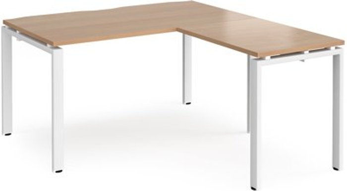 Office Monster | Adapt Bench Desk | Add On Return Desk 1400mm | Beech Tops With White Frames | Adapt Adapt Bench Desk | Add On Return Desk 1400mm | Beech Tops With White Frames | Adapt