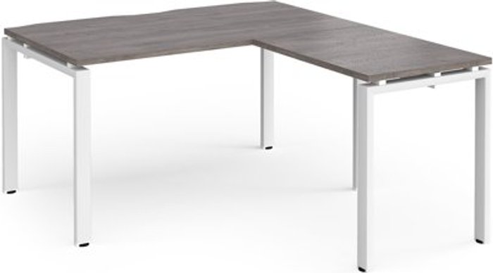 Office Monster | Adapt Adapt desk 1400mm x 800mm with 800mm return desk - white frame, grey oak top Adapt Adapt desk 1400mm x 800mm with 800mm return desk - white frame, grey oak top
