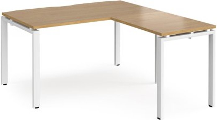 Office Monster | Adapt Bench Desk | Add On Return Desk 1400mm | Oak Tops With White Frames | Adapt Adapt Bench Desk | Add On Return Desk 1400mm | Oak Tops With White Frames | Adapt
