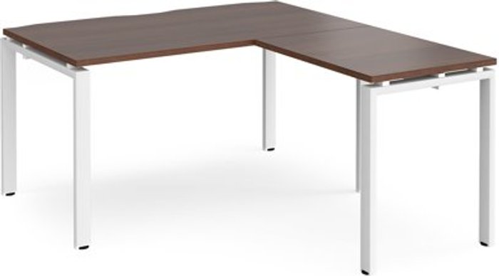 Office Monster | Adapt Bench Desk | Add On Return Desk 1400mm | Walnut Tops With White Frames | Adapt Adapt Bench Desk | Add On Return Desk 1400mm | Walnut Tops With White Frames | Adapt