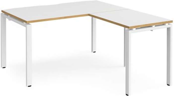 Office Monster | Adapt Bench Desk | Add On Return Desk 1400mm | White/Oak Tops With White Frames | Adapt Adapt Bench Desk | Add On Return Desk 1400mm | White/Oak Tops With White Frames | Adapt