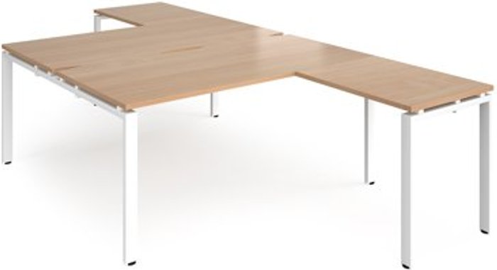 Office Monster | Adapt Bench Desk | 2 Person With Return Desks 1600mm | Beech Tops With White Frames | Adapt Adapt Bench Desk | 2 Person With Return Desks 1600mm | Beech Tops With White Frames | Adapt