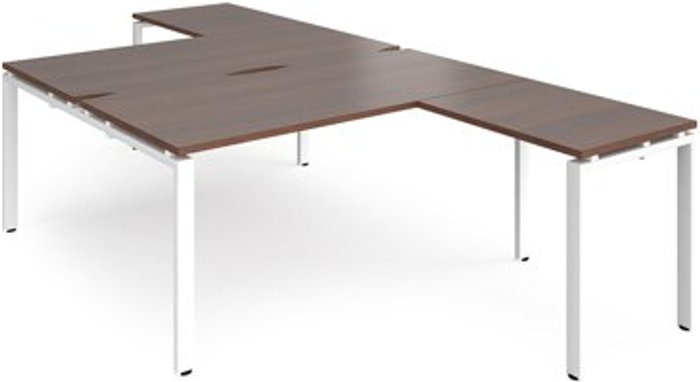 Office Monster | Adapt Bench Desk | 2 Person With Return Desks 1600mm | Walnut Tops With White Frames | Adapt Adapt Bench Desk | 2 Person With Return Desks 1600mm | Walnut Tops With White Frames | Adapt