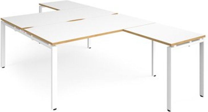 Office Monster | Adapt Bench Desk | 2 Person With Return Desks 1600mm | White/Oak Tops With White Frames | Adapt Adapt Bench Desk | 2 Person With Return Desks 1600mm | White/Oak Tops With White Frames | Adapt