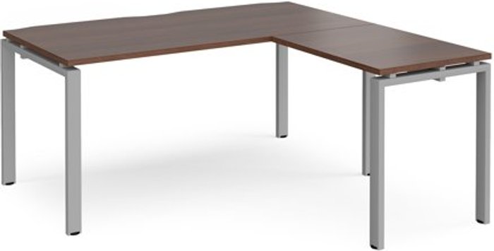 Office Monster | Adapt Bench Desk | Add On Return Desk 1600mm | Walnut Tops With Silver Frames | Adapt Adapt Bench Desk | Add On Return Desk 1600mm | Walnut Tops With Silver Frames | Adapt