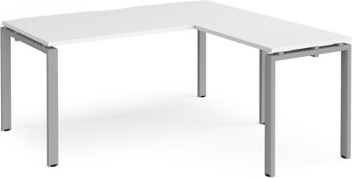 Office Monster | Adapt Bench Desk | Add On Return Desk 1600mm | White Tops With Silver Frames | Adapt Adapt Bench Desk | Add On Return Desk 1600mm | White Tops With Silver Frames | Adapt