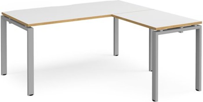 Office Monster | Adapt Bench Desk | Add On Return Desk 1600mm | White/Oak Tops With Silver Frames | Adapt Adapt Bench Desk | Add On Return Desk 1600mm | White/Oak Tops With Silver Frames | Adapt