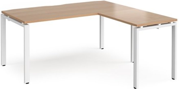 Office Monster | Adapt Bench Desk | Add On Return Desk 1600mm | Beech Tops With White Frames | Adapt Adapt Bench Desk | Add On Return Desk 1600mm | Beech Tops With White Frames | Adapt