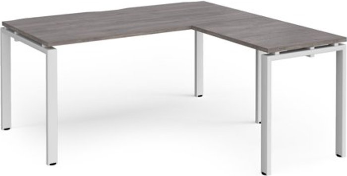 Office Monster | Adapt Adapt desk 1600mm x 800mm with 800mm return desk - white frame, grey oak top Adapt Adapt desk 1600mm x 800mm with 800mm return desk - white frame, grey oak top