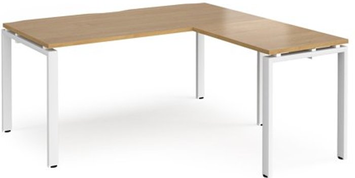 Office Monster | Adapt Bench Desk | Add On Return Desk 1600mm | Oak Tops With White Frames | Adapt Adapt Bench Desk | Add On Return Desk 1600mm | Oak Tops With White Frames | Adapt