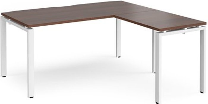 Office Monster | Adapt Bench Desk | Add On Return Desk 1600mm | Walnut Tops With White Frames | Adapt Adapt Bench Desk | Add On Return Desk 1600mm | Walnut Tops With White Frames | Adapt