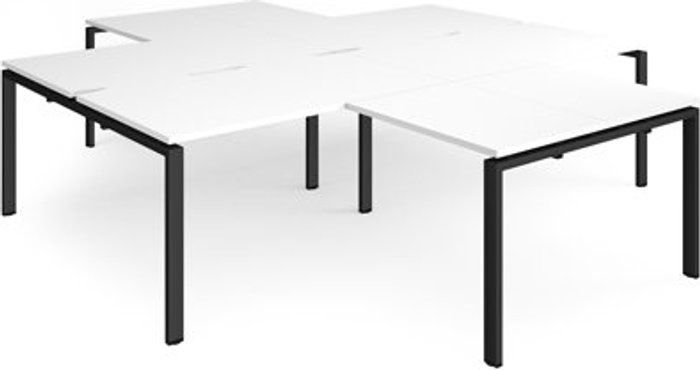 Office Monster | Adapt Bench Desk | 4 Person With Return Desks 2800mm | White Tops With Black Frames | Adapt Adapt Bench Desk | 4 Person With Return Desks 2800mm | White Tops With Black Frames | Adapt