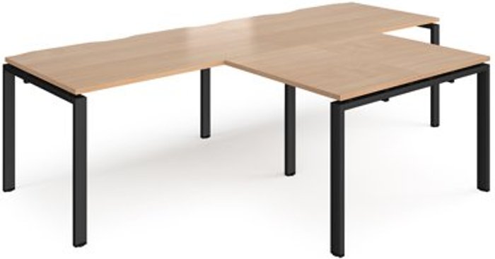 Office Monster | Adapt Bench Desk | 2 Person With Return Desks 2800mm | Beech Tops With Black Frames | Adapt Adapt Bench Desk | 2 Person With Return Desks 2800mm | Beech Tops With Black Frames | Adapt