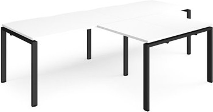 Office Monster | Adapt Bench Desk | 2 Person With Return Desks 2800mm | White Tops With Black Frames | Adapt Adapt Bench Desk | 2 Person With Return Desks 2800mm | White Tops With Black Frames | Adapt