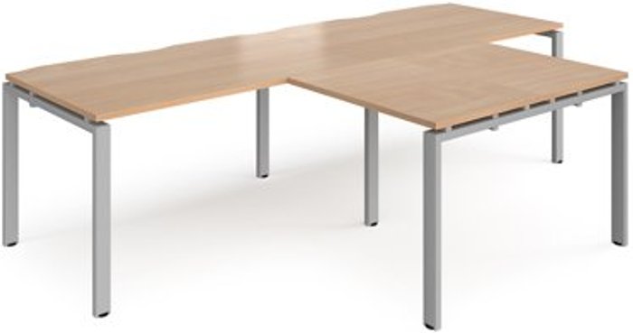 Office Monster | Adapt Bench Desk | 2 Person With Return Desks 2800mm | Beech Tops With Silver Frames | Adapt Adapt Bench Desk | 2 Person With Return Desks 2800mm | Beech Tops With Silver Frames | Adapt