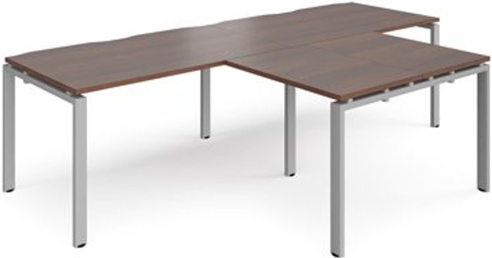Office Monster | Adapt Bench Desk | 2 Person With Return Desks 2800mm | Walnut Tops With Silver Frames | Adapt Adapt Bench Desk | 2 Person With Return Desks 2800mm | Walnut Tops With Silver Frames | Adapt