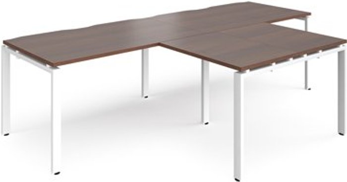 Office Monster | Adapt Bench Desk | 2 Person With Return Desks 2800mm | Walnut Tops With White Frames | Adapt Adapt Bench Desk | 2 Person With Return Desks 2800mm | Walnut Tops With White Frames | Adapt