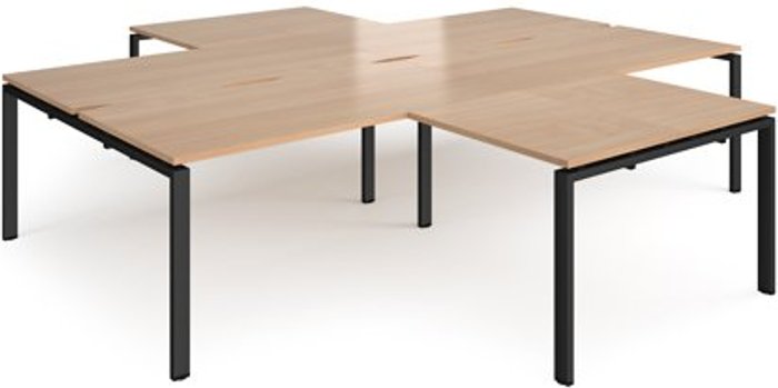 Office Monster | Adapt Bench Desk | 4 Person With Return Desks 3200mm | Beech Tops With Black Frames | Adapt Adapt Bench Desk | 4 Person With Return Desks 3200mm | Beech Tops With Black Frames | Adapt