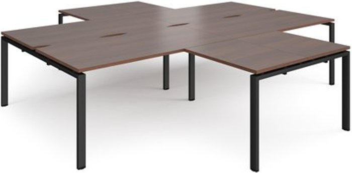 Office Monster | Adapt Bench Desk | 4 Person With Return Desks 3200mm | Walnut Tops With Black Frames | Adapt Adapt Bench Desk | 4 Person With Return Desks 3200mm | Walnut Tops With Black Frames | Adapt