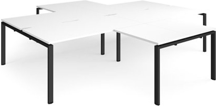 Office Monster | Adapt Bench Desk | 4 Person With Return Desks 3200mm | White Tops With Black Frames | Adapt Adapt Bench Desk | 4 Person With Return Desks 3200mm | White Tops With Black Frames | Adapt
