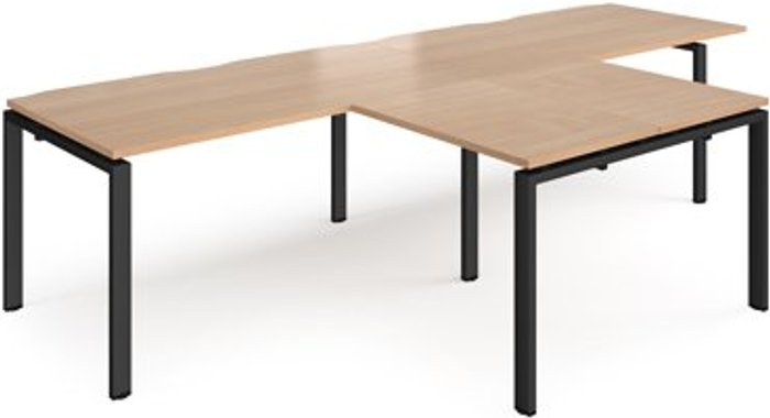 Office Monster | Adapt Bench Desk | 2 Person With Return Desks 3200mm | Beech Tops With Black Frames | Adapt Adapt Bench Desk | 2 Person With Return Desks 3200mm | Beech Tops With Black Frames | Adapt