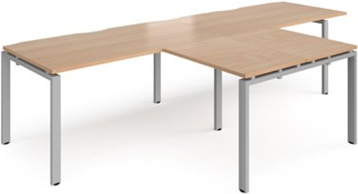 Office Monster | Adapt Bench Desk | 2 Person With Return Desks 3200mm | Beech Tops With Silver Frames | Adapt Adapt Bench Desk | 2 Person With Return Desks 3200mm | Beech Tops With Silver Frames | Adapt