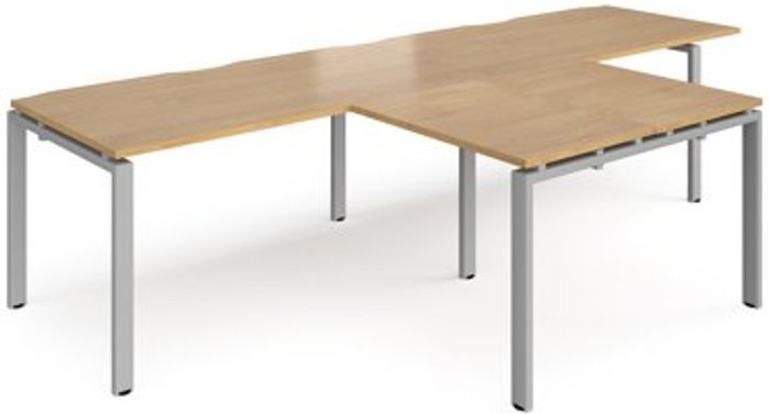 Office Monster | Adapt Bench Desk | 2 Person With Return Desks 3200mm | Oak Tops With Silver Frames | Adapt Adapt Bench Desk | 2 Person With Return Desks 3200mm | Oak Tops With Silver Frames | Adapt