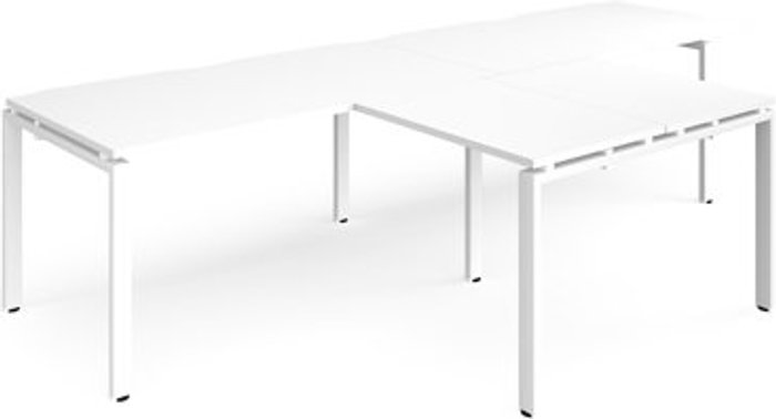 Office Monster | Adapt Bench Desk | 2 Person With Return Desks 3200mm | White Tops With White Frames | Adapt Adapt Bench Desk | 2 Person With Return Desks 3200mm | White Tops With White Frames | Adapt