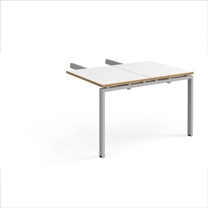 Office Monster | Adapt Adapt add on unit double return desk 800mm x 1200mm - silver frame, white top with oak edge Adapt Adapt add on unit double return desk 800mm x 1200mm - silver frame, white top with oak edge